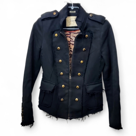 Zara Jackets & Blazers - Zara Women Trafaluc Military Frayed Jacket Zipper Front Buttons Accent Black SM